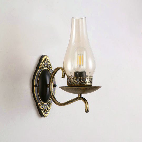 Industrial Wall Lamp With Kerosene Glass Shade And Copper/Bronze Finish Bronze / B