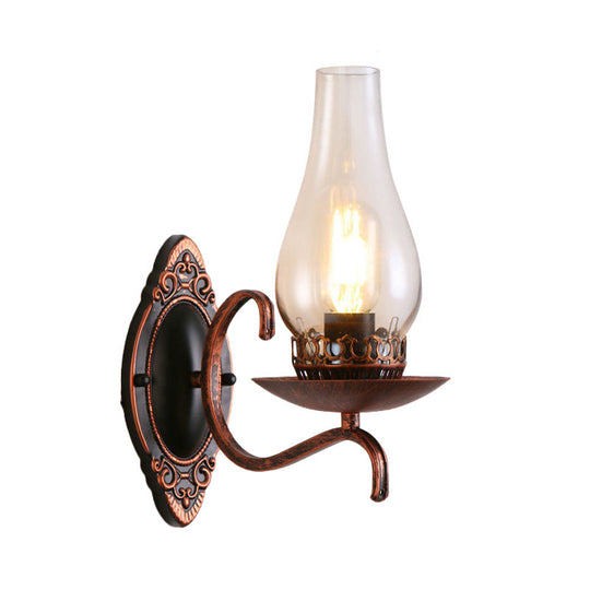 Industrial Wall Lamp With Kerosene Glass Shade And Copper/Bronze Finish
