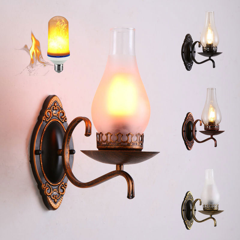 Industrial Wall Lamp With Kerosene Glass Shade And Copper/Bronze Finish Brass / A