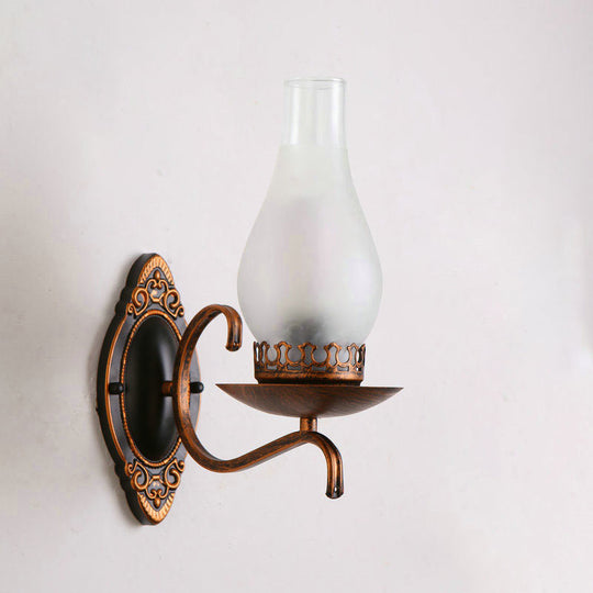 Industrial Wall Lamp With Kerosene Glass Shade And Copper/Bronze Finish