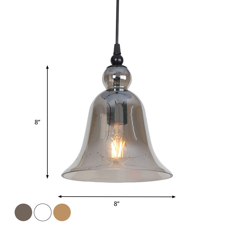 Industrial 1-Light Bell Hanging Pendant Lamp Kit - Height Adjustable Black Smoke Grey/Amber/Clear