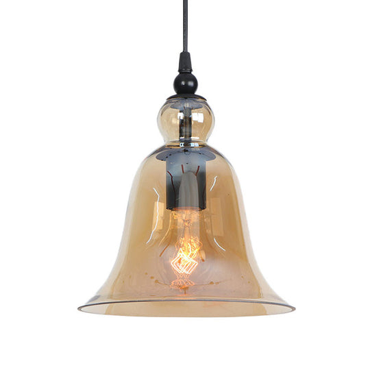 Industrial 1-Light Bell Hanging Pendant Lamp Kit - Height Adjustable Black Smoke Grey/Amber/Clear
