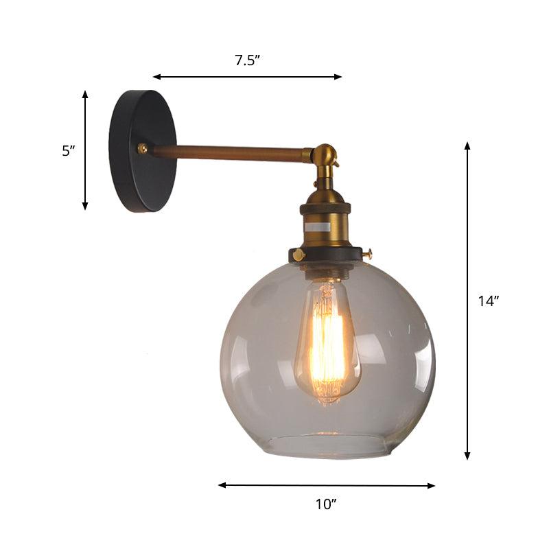 Industrial Clear Glass Wall Light Kit With Adjustable Joint - Black-Brass Finish