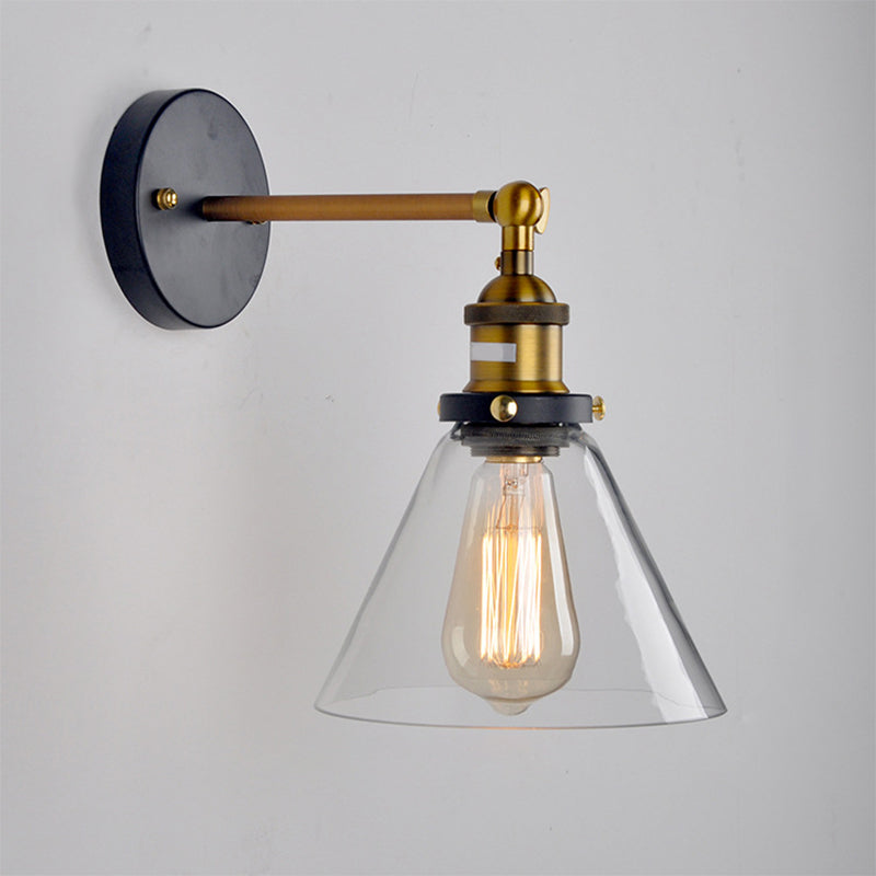Industrial Clear Glass Wall Light Kit With Adjustable Joint - Black-Brass Finish / B