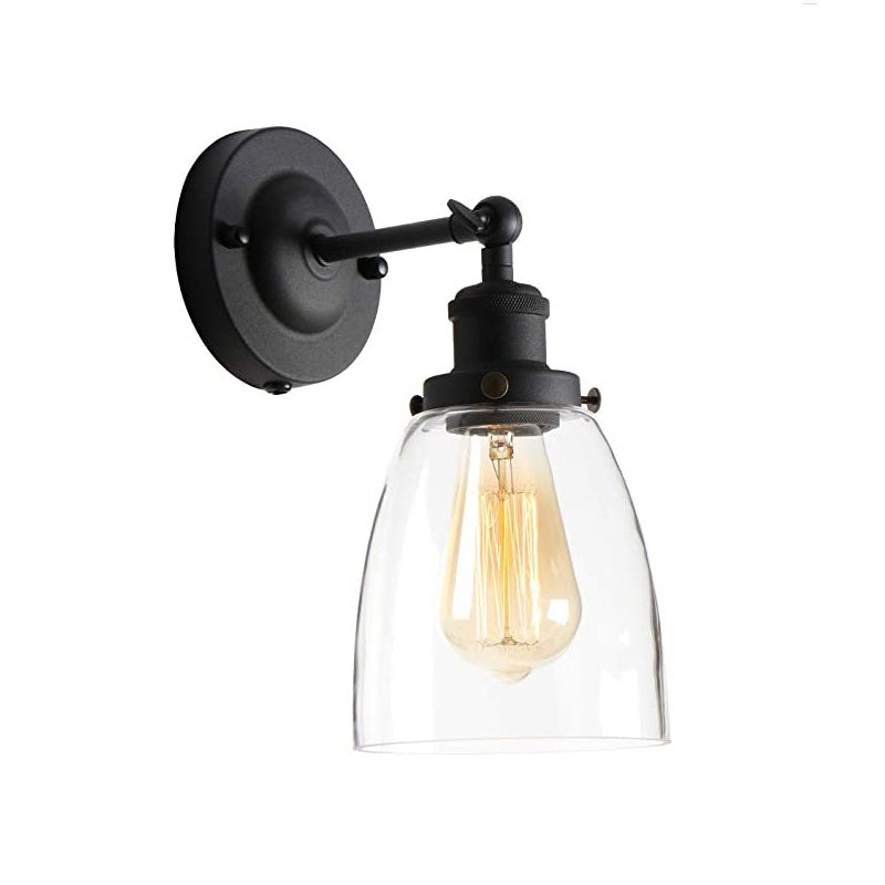 Rotatable Wall Lamp - Warehouse Cloche With 1 Head Transparent Glass Shade In Black And Brass/Black