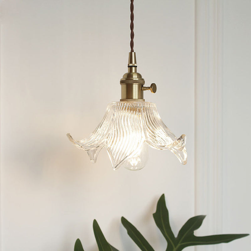 Antique Clear Glass Hanging Brass Pendant Light Fixture With Lattice/Grid Design - Ideal For Dining