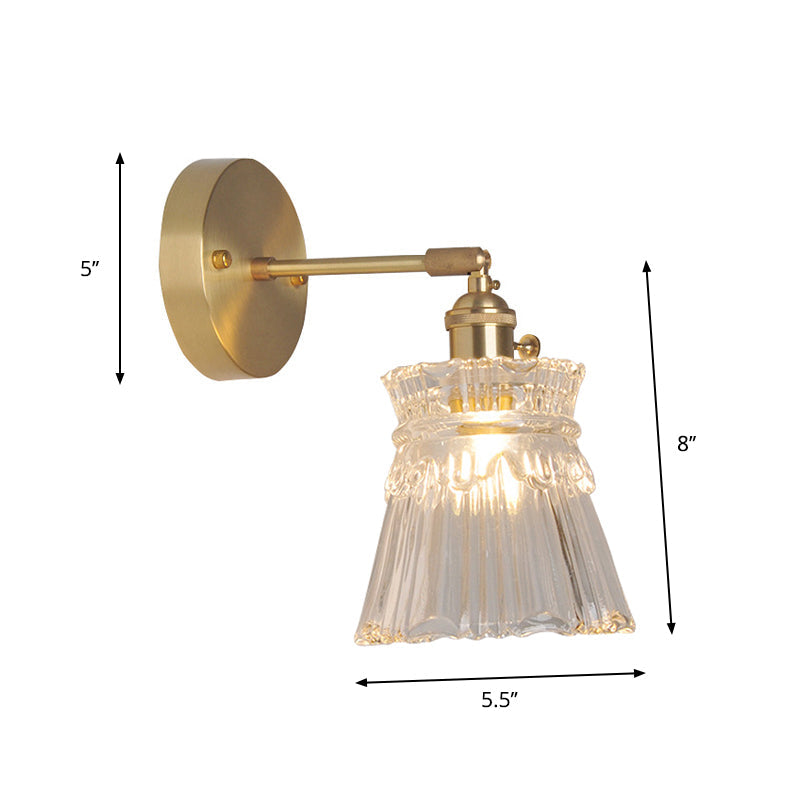 Industrial Wall Mounted Swing Arm Reading Light With Blossom/Bowl Clear Glass Shade - Iron Brass