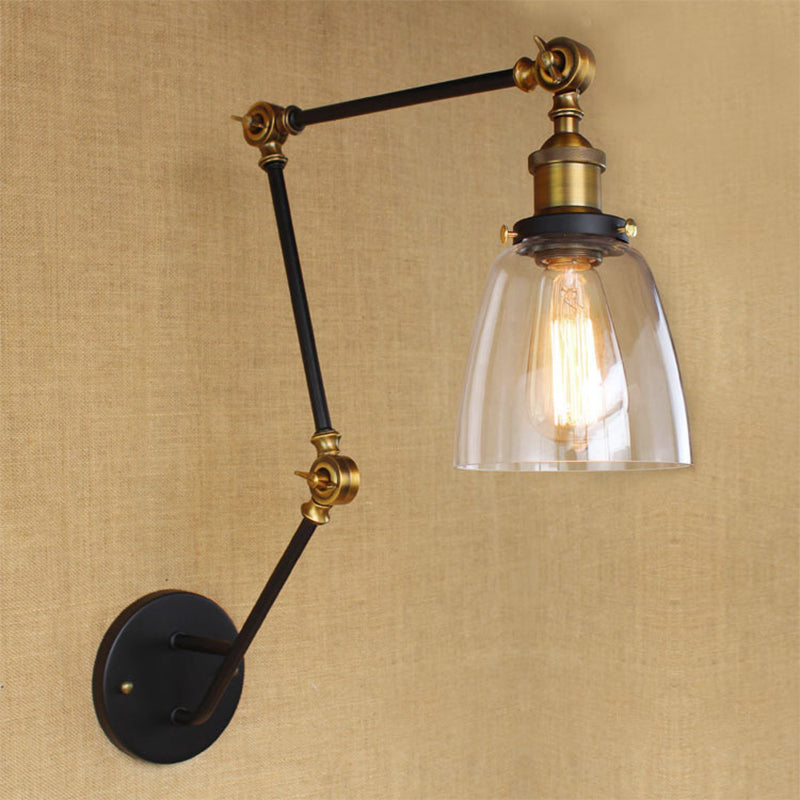 Adjustable Industrial Wall Lamp With Clear Glass Shade - 1 Head Bedroom Reading Light / A