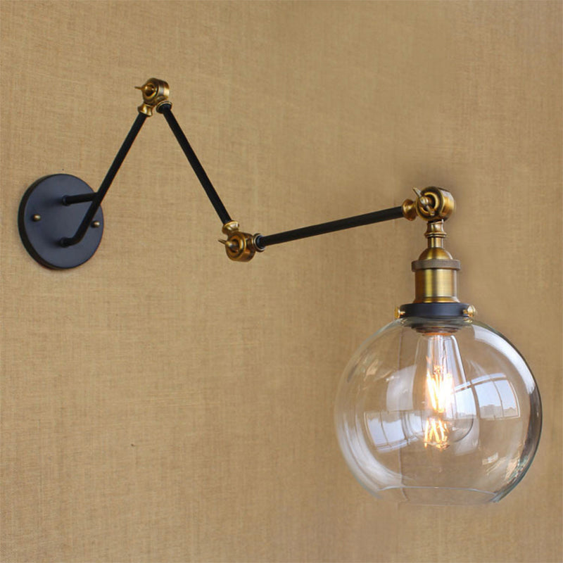 Adjustable Industrial Wall Lamp With Clear Glass Shade - 1 Head Bedroom Reading Light / B