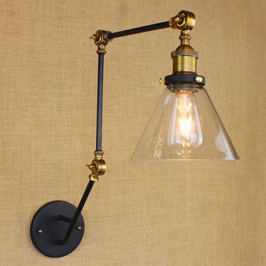 Adjustable Industrial Wall Lamp With Clear Glass Shade - 1 Head Bedroom Reading Light / C
