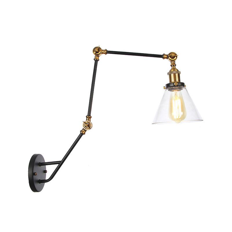 Adjustable Industrial Wall Lamp With Clear Glass Shade - 1 Head Bedroom Reading Light