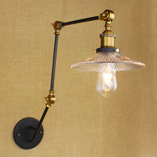 Adjustable Industrial Wall Lamp With Clear Glass Shade - 1 Head Bedroom Reading Light / D