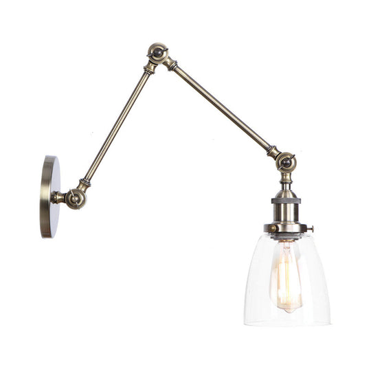 Swing Arm Clear Glass Wall Light Fixture With Brass/Bronze Finish - 1-Light Task Lamp Bell/Ball
