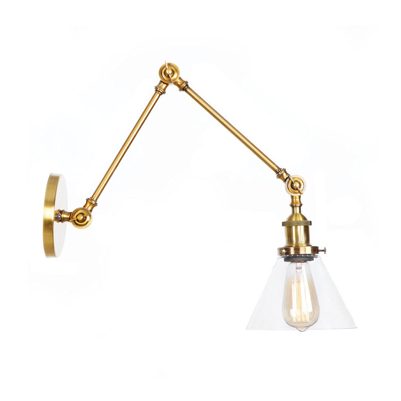 Swing Arm Clear Glass Wall Light Fixture With Brass/Bronze Finish - 1-Light Task Lamp Bell/Ball