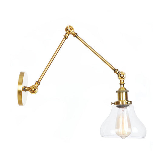 Swing Arm Clear Glass Wall Light Fixture With Brass/Bronze Finish - 1-Light Task Lamp Bell/Ball