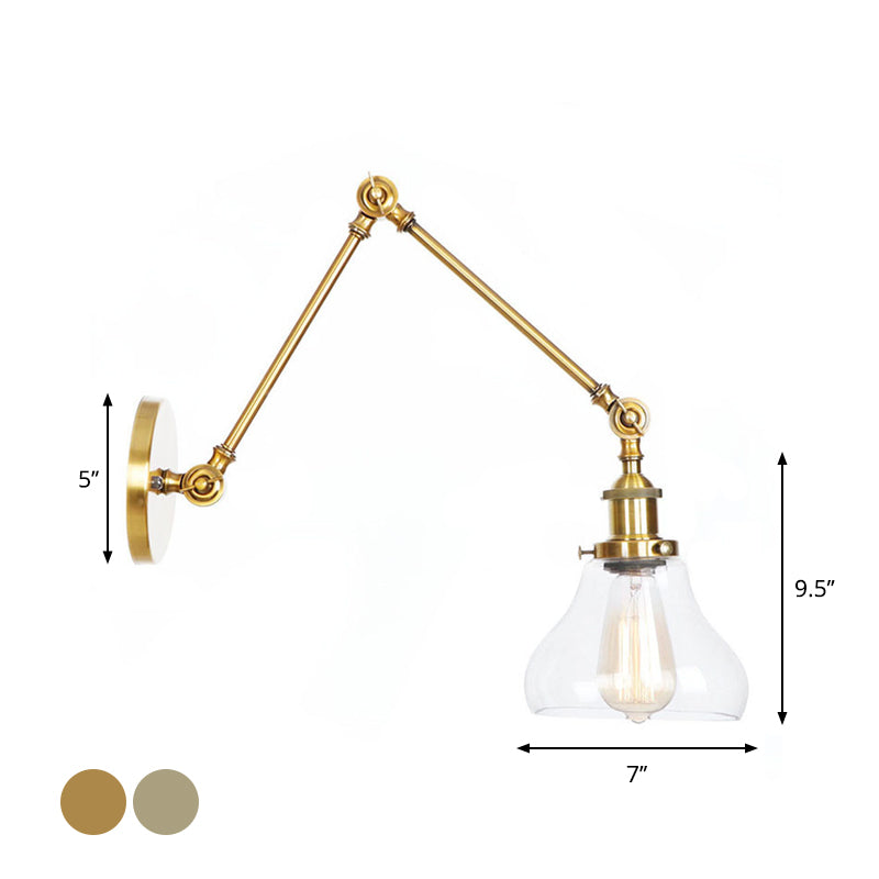 Swing Arm Clear Glass Wall Light Fixture With Brass/Bronze Finish - 1-Light Task Lamp Bell/Ball