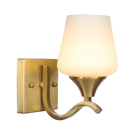 Brass Antique Wall Lamp Fixture With Frosted White Glass Tulip Shade - 1-Light Mount Light / C