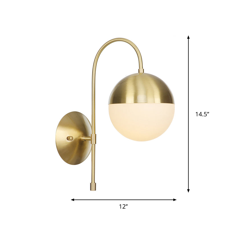 Brass Antique Wall Lamp Fixture With Frosted White Glass Tulip Shade - 1-Light Mount Light