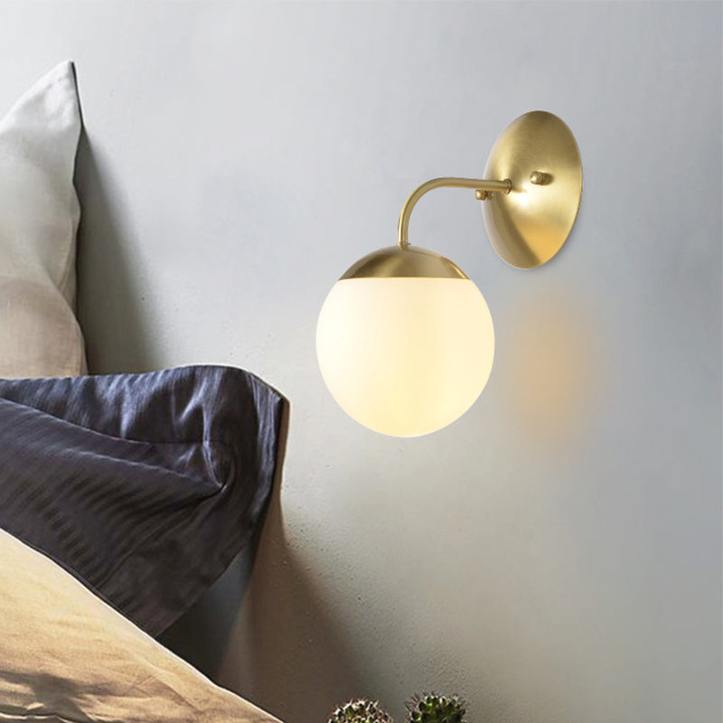 Brass Antique Wall Lamp Fixture With Frosted White Glass Tulip Shade - 1-Light Mount Light / H