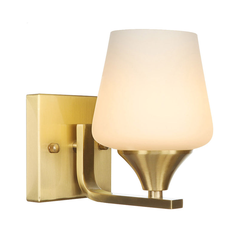 Brass Antique Wall Lamp Fixture With Frosted White Glass Tulip Shade - 1-Light Mount Light / G