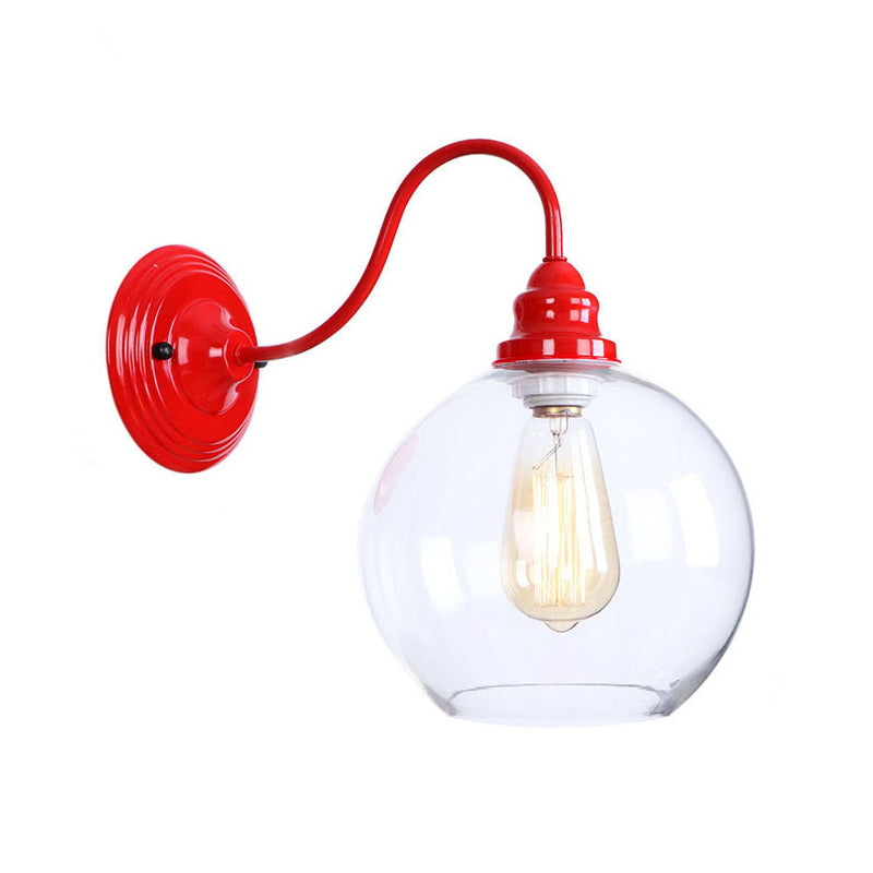Loft Style Gooseneck Wall Light With Clear Glass Shade - Iron Red Finish 1 Bulb / A
