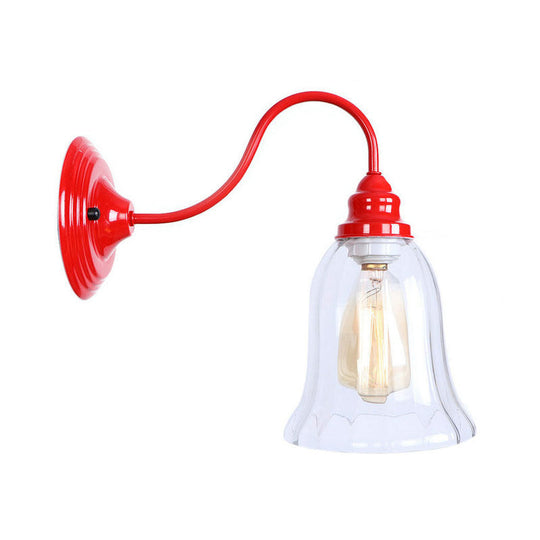Loft Style Gooseneck Wall Light With Clear Glass Shade - Iron Red Finish 1 Bulb / D