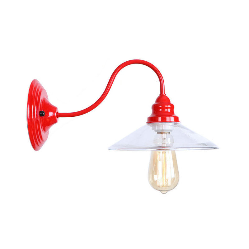 Loft Style Gooseneck Wall Light With Clear Glass Shade - Iron Red Finish 1 Bulb / G