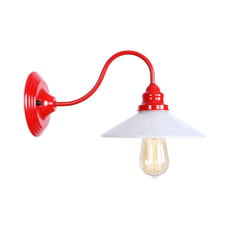 Loft Style Gooseneck Wall Light With Clear Glass Shade - Iron Red Finish 1 Bulb / F