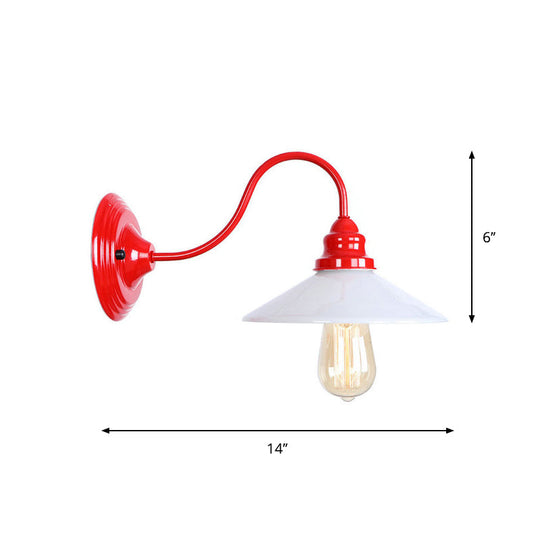 Loft Style Gooseneck Wall Light With Clear Glass Shade - Iron Red Finish 1 Bulb