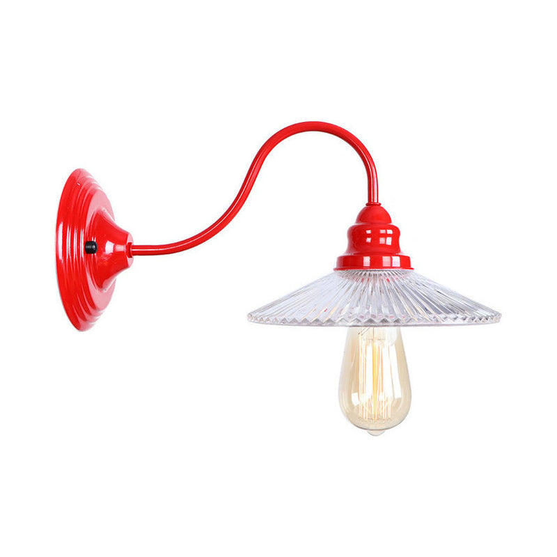 Loft Style Gooseneck Wall Light With Clear Glass Shade - Iron Red Finish 1 Bulb / E