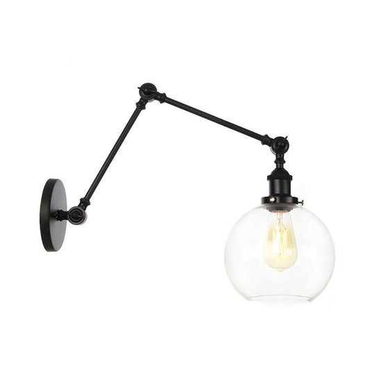 Black Swing Arm Dorm Room Wall Lamp With Clear Glass Shade / B