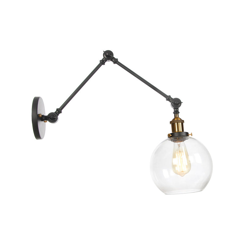 Black Swing Arm Dorm Room Wall Lamp With Clear Glass Shade Black-Gold / B