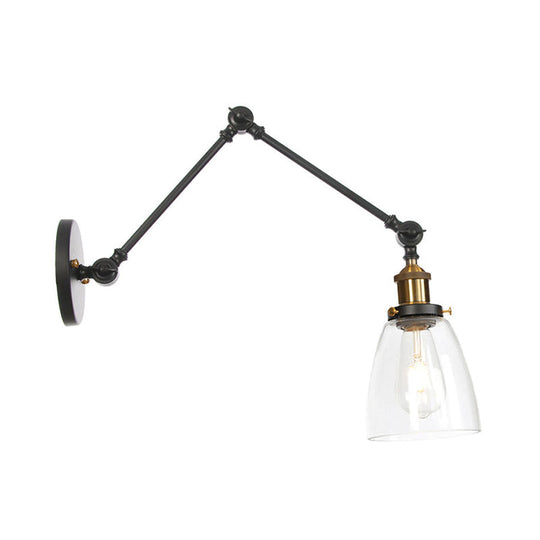 Black Swing Arm Dorm Room Wall Lamp With Clear Glass Shade Black-Gold / A