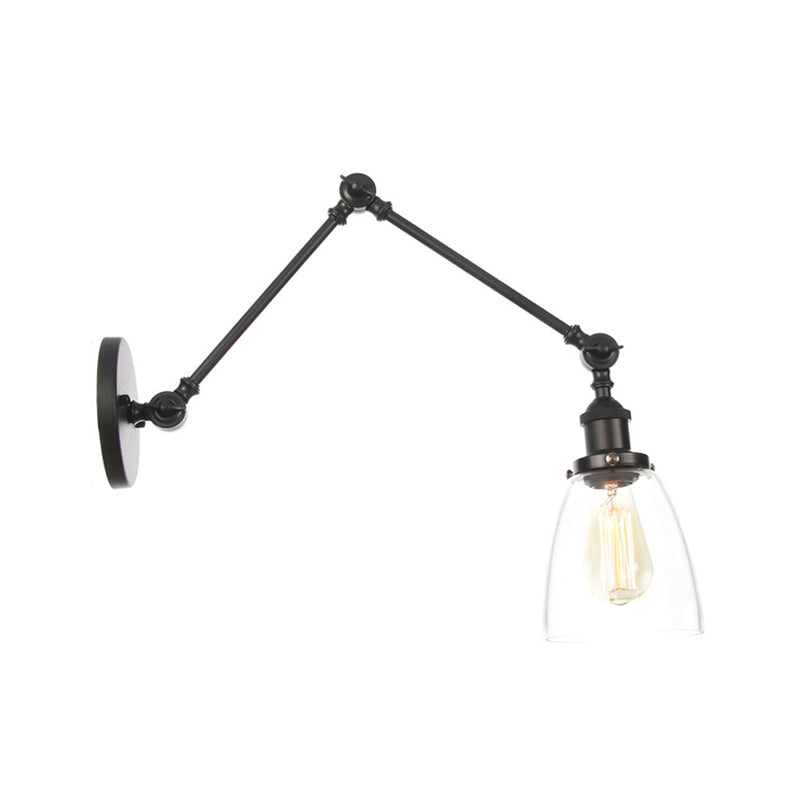 Black Swing Arm Dorm Room Wall Lamp With Clear Glass Shade / A