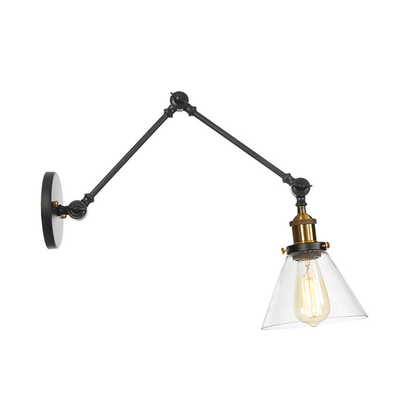 Black Swing Arm Dorm Room Wall Lamp With Clear Glass Shade Black-Gold / C