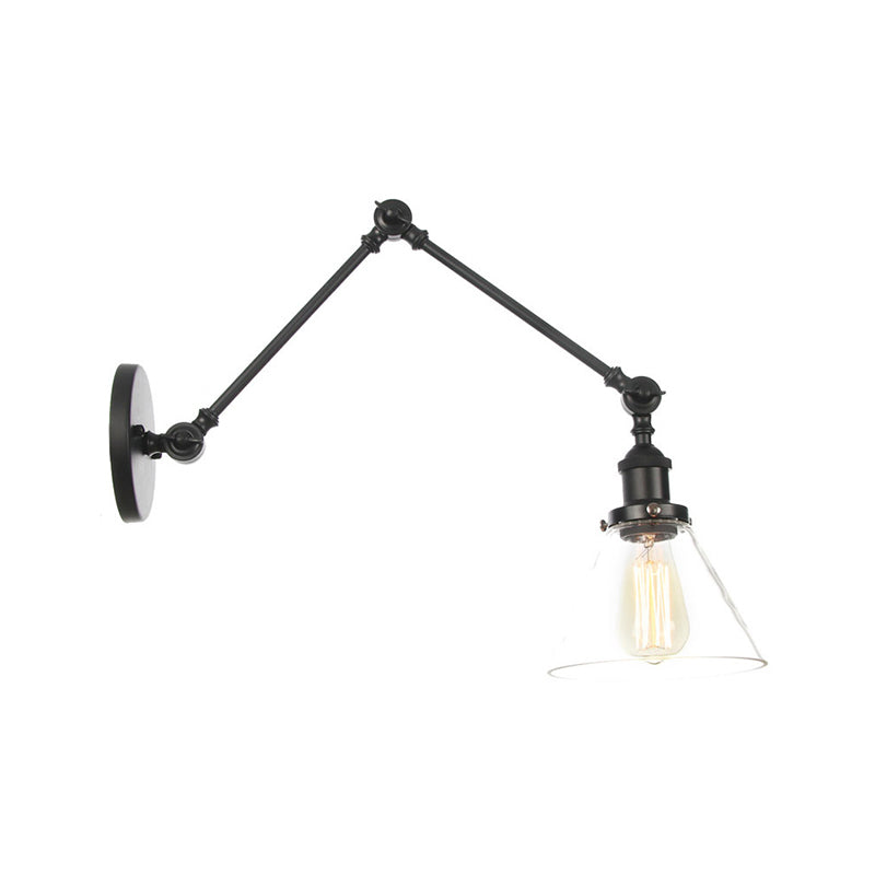 Black Swing Arm Dorm Room Wall Lamp With Clear Glass Shade / C