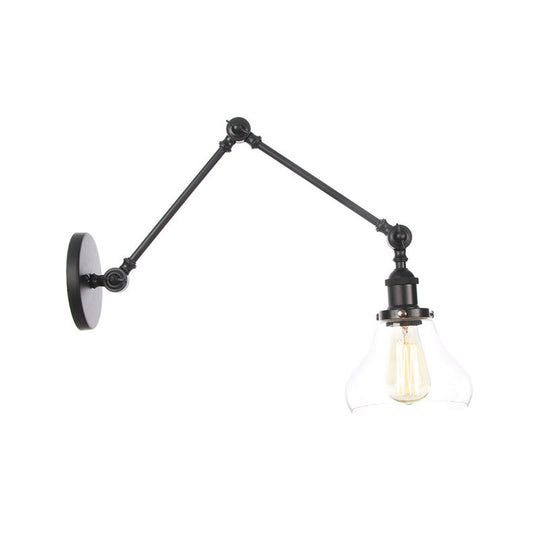 Black Swing Arm Dorm Room Wall Lamp With Clear Glass Shade / D