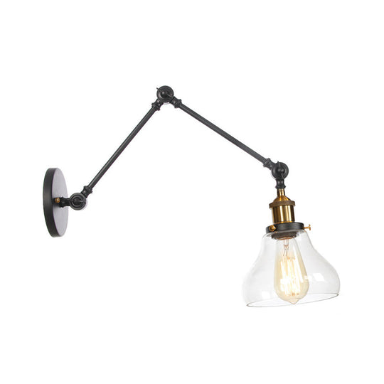 Black Swing Arm Dorm Room Wall Lamp With Clear Glass Shade Black-Gold / D