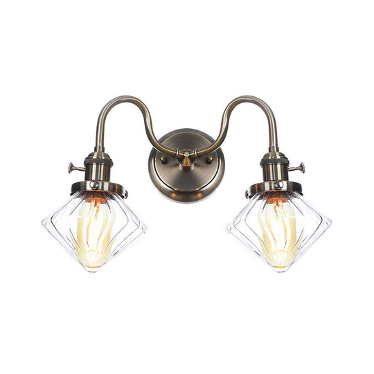 Amber/Clear Glass Wall Light With Undulated Arm In Bronze - Factory 2 Bulbs Living Room Mounted