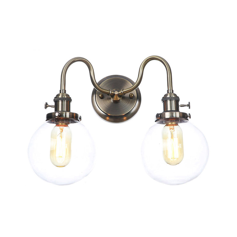 Amber/Clear Glass Wall Light With Undulated Arm In Bronze - Factory 2 Bulbs Living Room Mounted