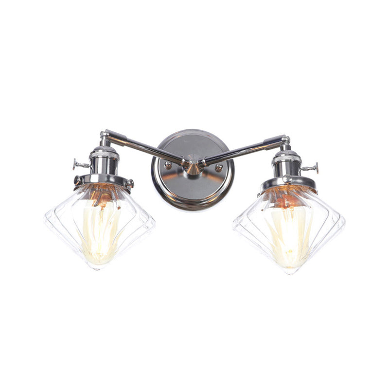 Industrial Style Chrome Wall Sconce With Clear Glass Globe/Cone Wavy Arm - 2 Light Kit For Corridor