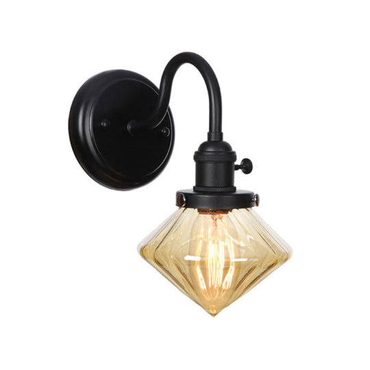 Vintage Wall Mount Gooseneck Lamp With Glass Shade - 1 Light In Black Amber / C