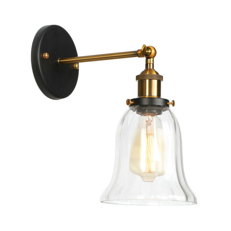 Vintage Clear Glass Bedside Wall Lamp- 1 Bulb Black-Brass Light With Pivot Joint / E