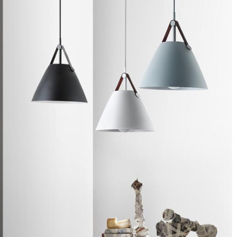 Nordic Single Ceiling Pendant - 10.5/14 W Grey/White/Black Frustum Hanging Lamp With Metal Shade &