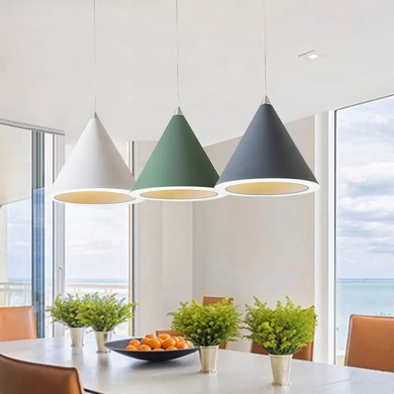 Led Macaron Cone Pendant Light For Dining Table Or Ceiling In Grey/White/Pink Grey