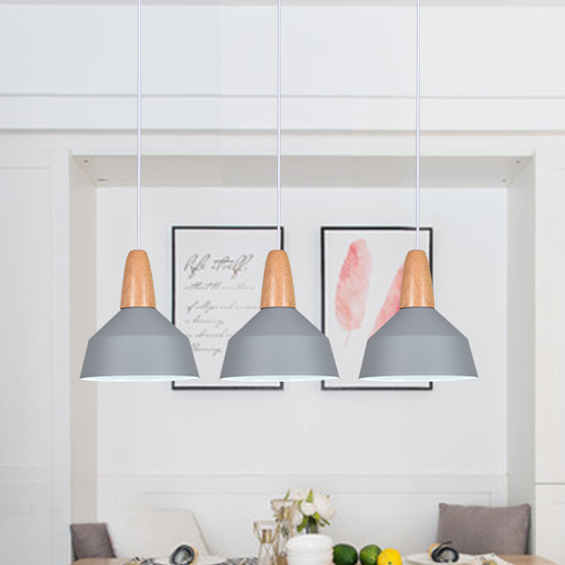 Macaron Pendant Light In Green/Grey/Pink With Wood Grip - Perfect For Barn Dining Rooms Grey