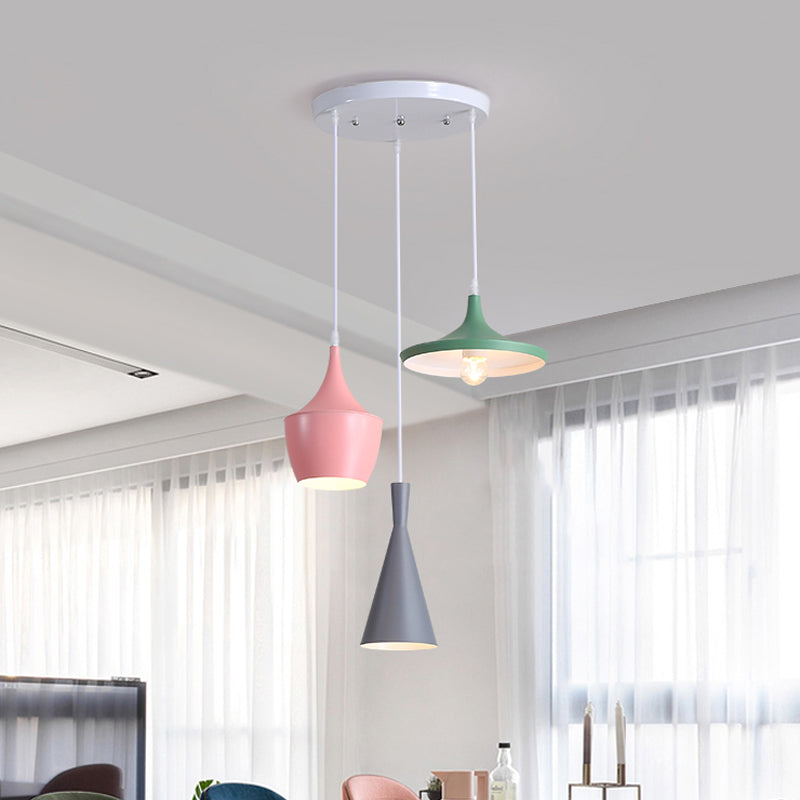 White Multi-Pendant Macaron Metal Hanging Lamp With 3 Lights For Dining Room Ceiling