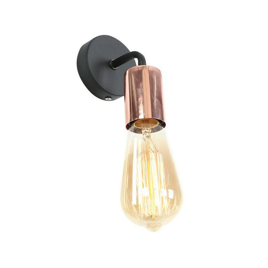 Industrial Style Metal Wall Mount Lamp - Shadeless Garage Lighting With Curved Arm In Rose
