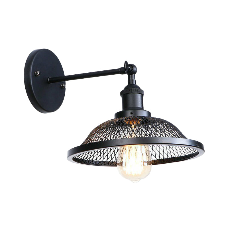 Vintage Adjustable Wall Lamp With Saucer Shade And Mesh Cage Design In Black / G