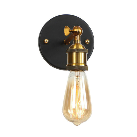 Industrial Metal Rotatable Wall Lamp In Black With Brass Arm And Open Bulb Design